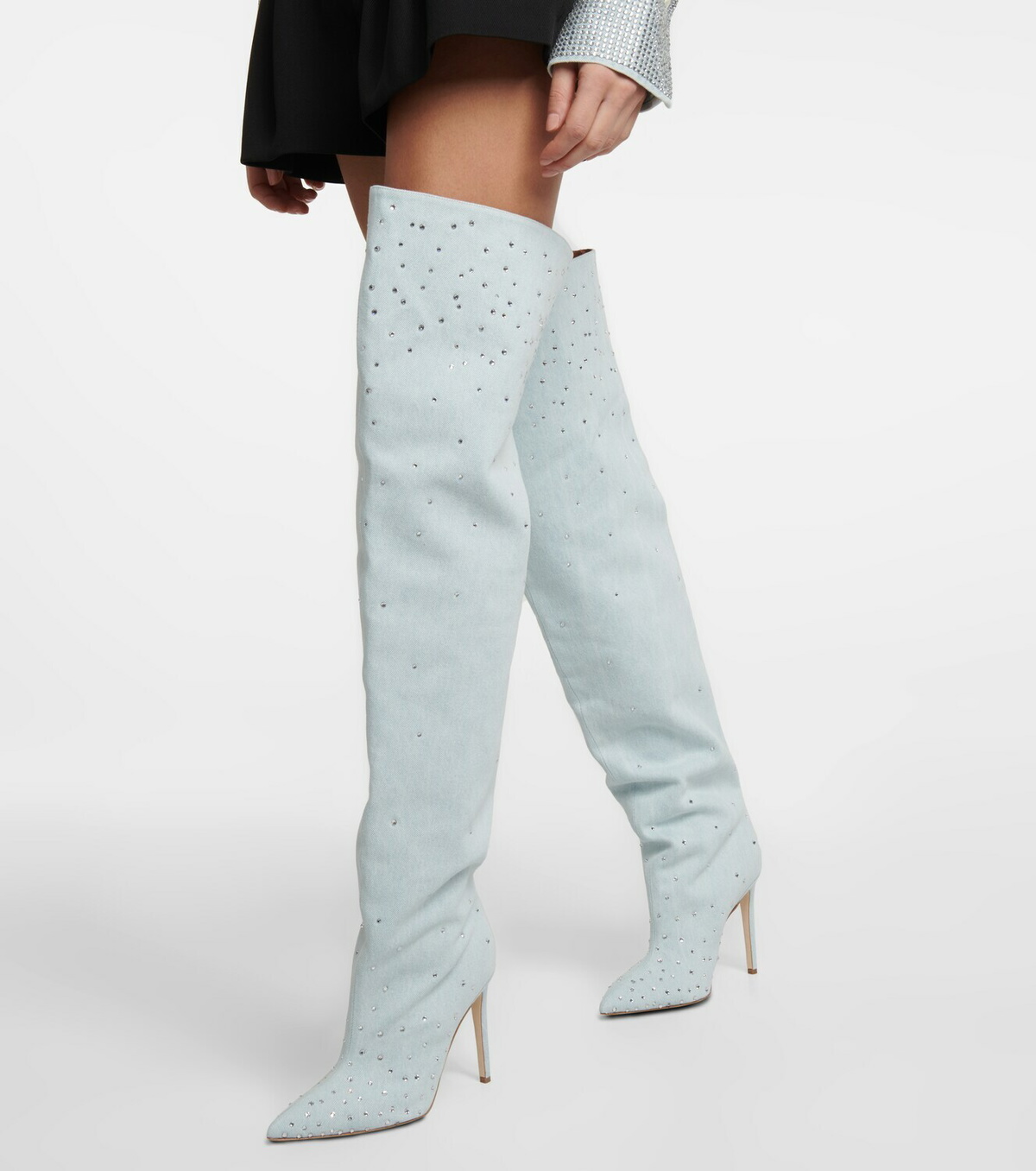 Paris Texas - Holly embellished denim over-the-knee boots