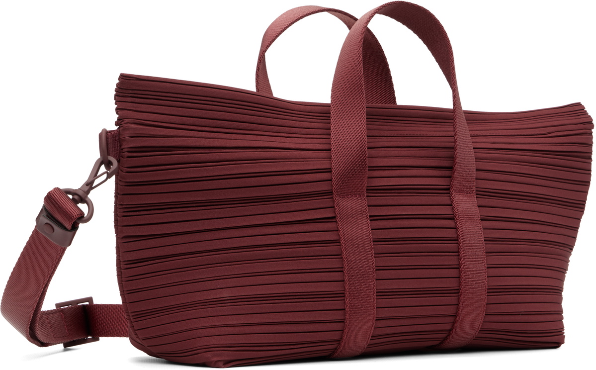PLEATS PLEASE ISSEY MIYAKE Burgundy Pleats Boston Bag