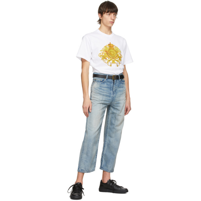 【関税&送料込】Versace Jeans Couture T-Shirt With Crystals Black Crystal Gothic Logo Crop T-shirt by Versace Jeans
