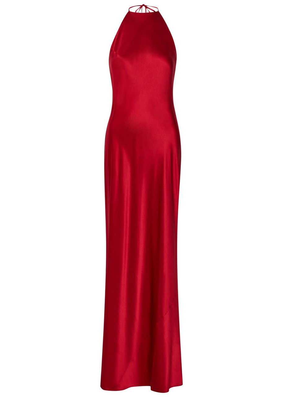 Reformation Jeany Halterneck Silk Maxi Dress Red