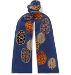 MAN 1924 - LOVAT&GREEN Fringed Printed Cotton Scarf - Blue