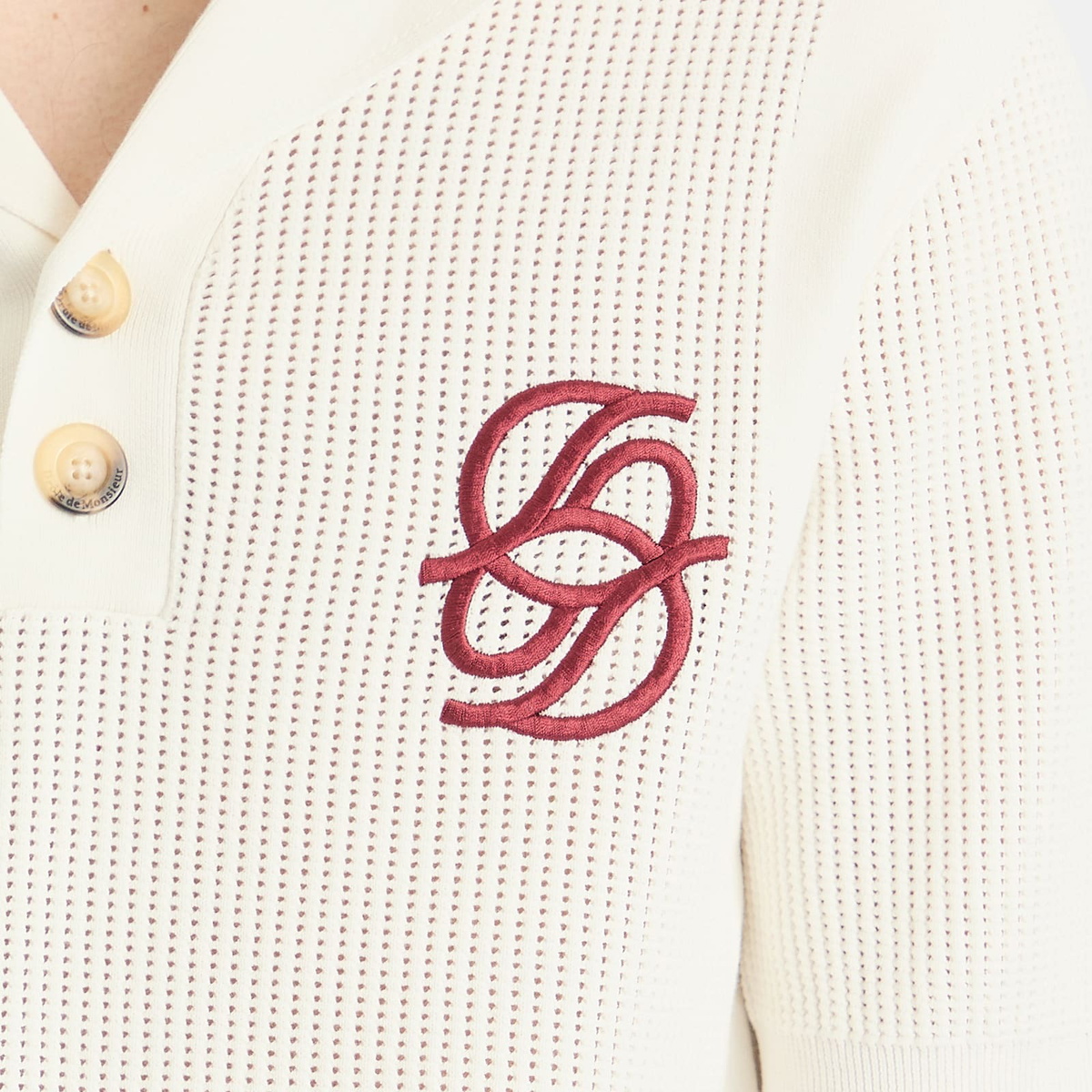 Drôle de Monsieur Men's Monogram Knit Polo in Cream