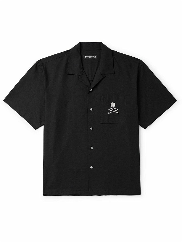 Photo: Mastermind World - Convertible-Collar Logo-Embroidered Cotton-Canvas Shirt - Black
