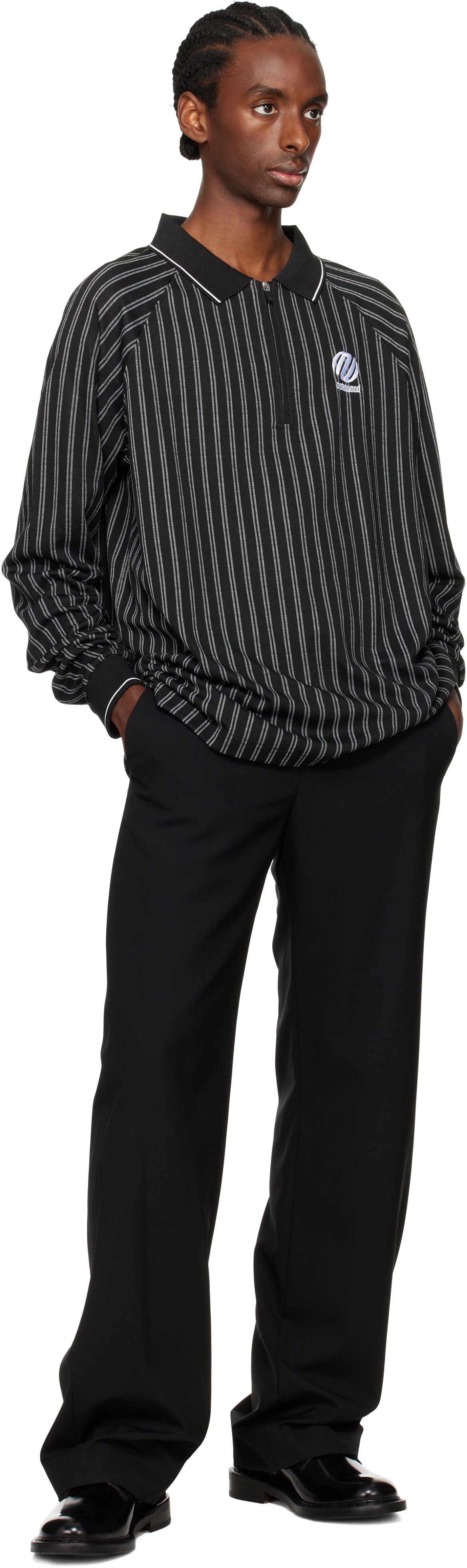 Metalwood Studio Black Ribbed LS Polo