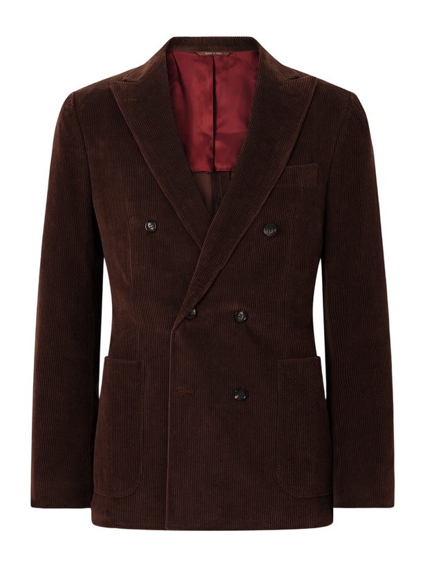 Photo: Canali - Double-Breasted Cotton-Corduroy Blazer - Brown