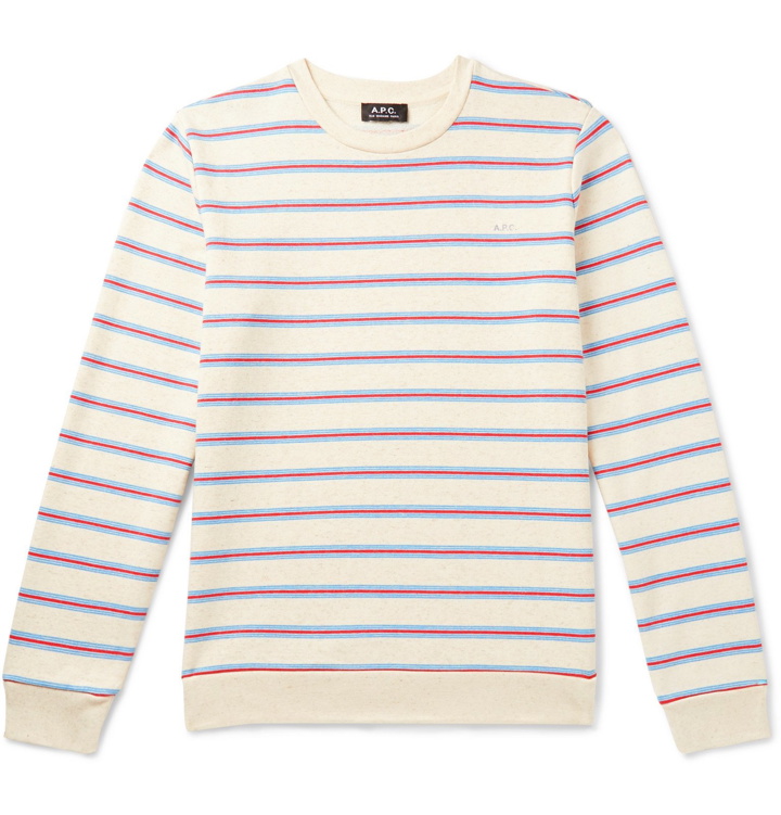 Photo: A.P.C. - Logo-Print Striped Loopback Cotton-Jersey Sweatshirt - Gray