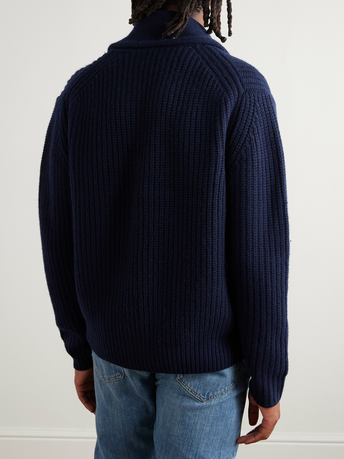 Hartford - Shawl-Collar Ribbed Wool Cardigan - Blue
