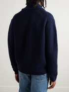 Hartford - Shawl-Collar Ribbed Wool Cardigan - Blue