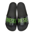 Diesel Black and Green Sa-Valla Slides