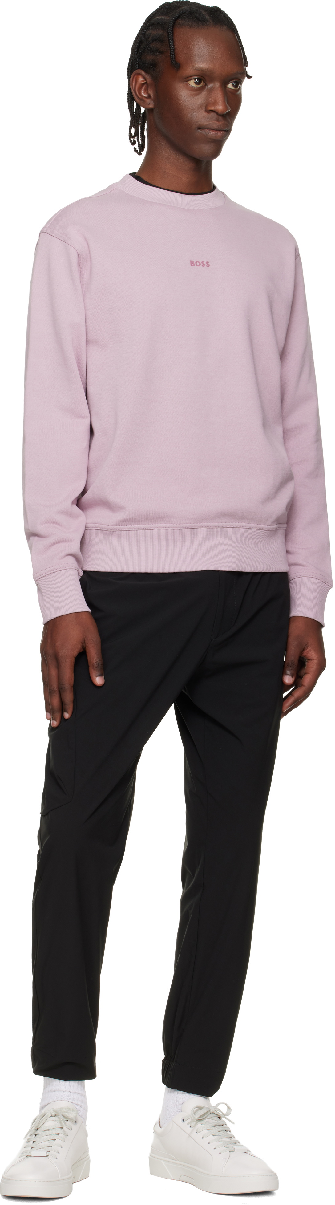 BOSS Purple Cotton Terry Contrast Logo Relaxed-Fit Sweatshirt
