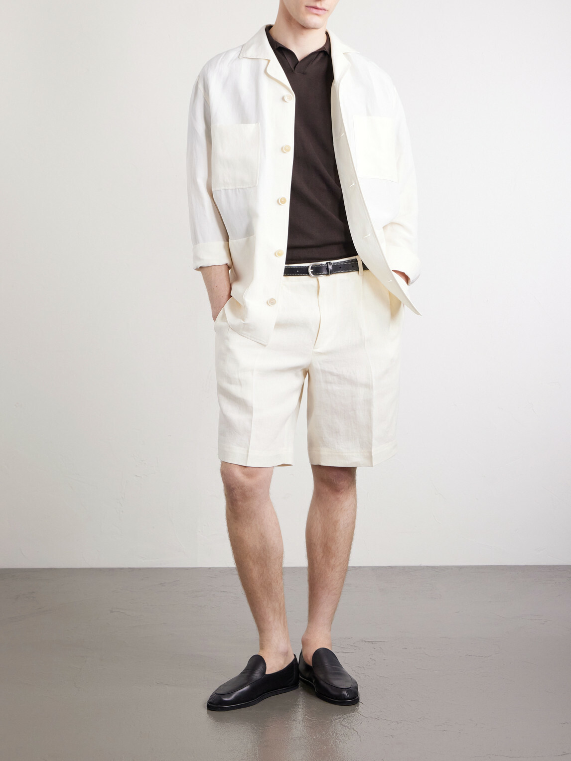 Rubinacci - Straight-Leg Pleated Cotton Shorts - White