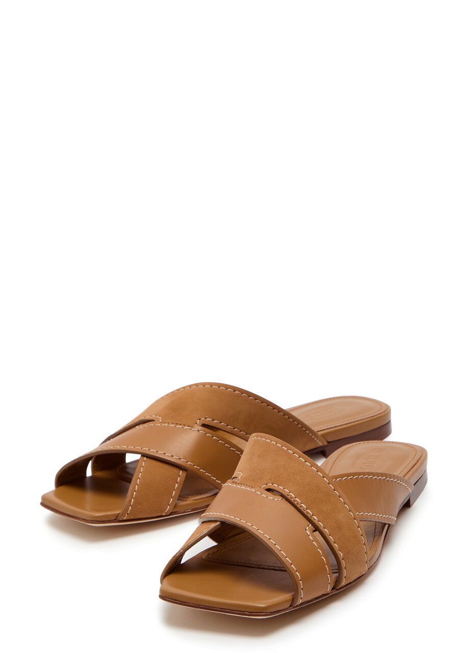 Tods Square-toe Suede and Leather Sandals Brown
