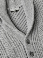 Canali - Shawl-Collar Ribbed Wool and Cashmere-Blend Cardigan - Gray