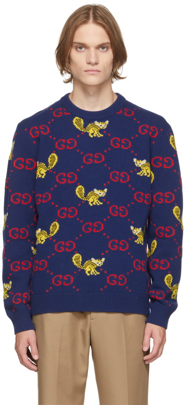 Photo: Gucci Blue Freya Hartas Edition GG Animal Sweater