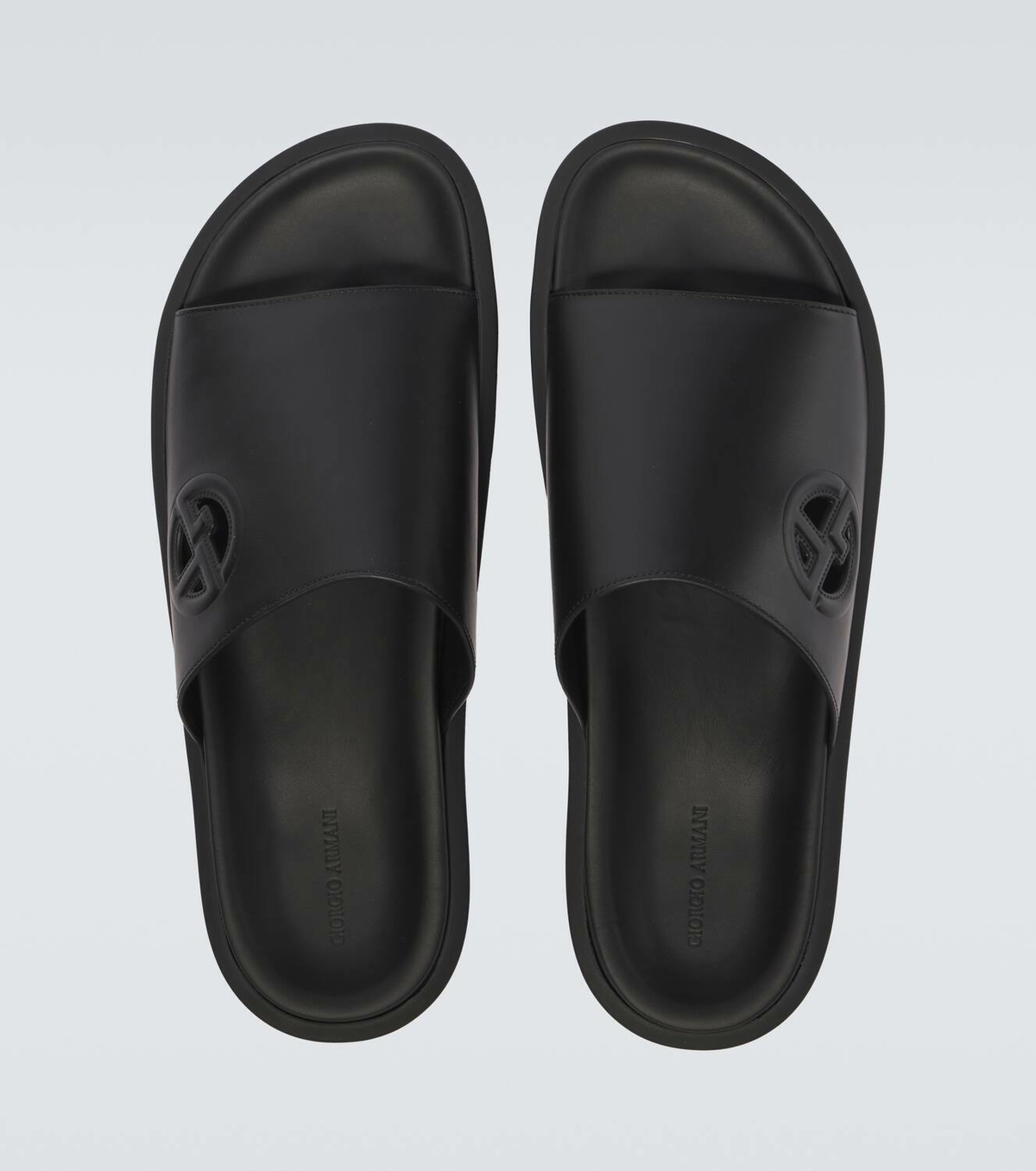 Giorgio Armani Logo embossed leather slides