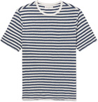 Officine Generale - Striped Slub Cotton and Linen-Blend T-Shirt - Men - Navy