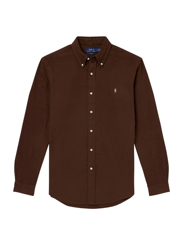 Photo: Polo Ralph Lauren - Button-Down Collar Logo-Embroidered Cotton-Flannel Shirt - Brown