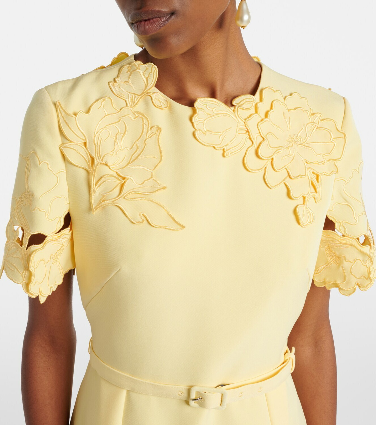 Leo Lin Aurelie belted floral-appliqué minidress