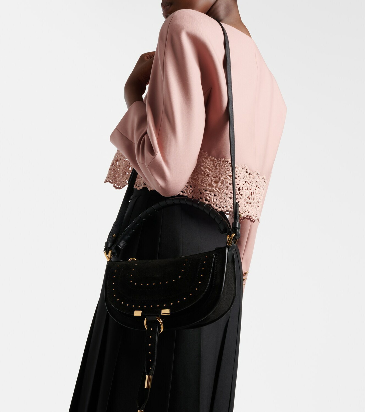 Chloé Marcie Small studded suede shoulder bag