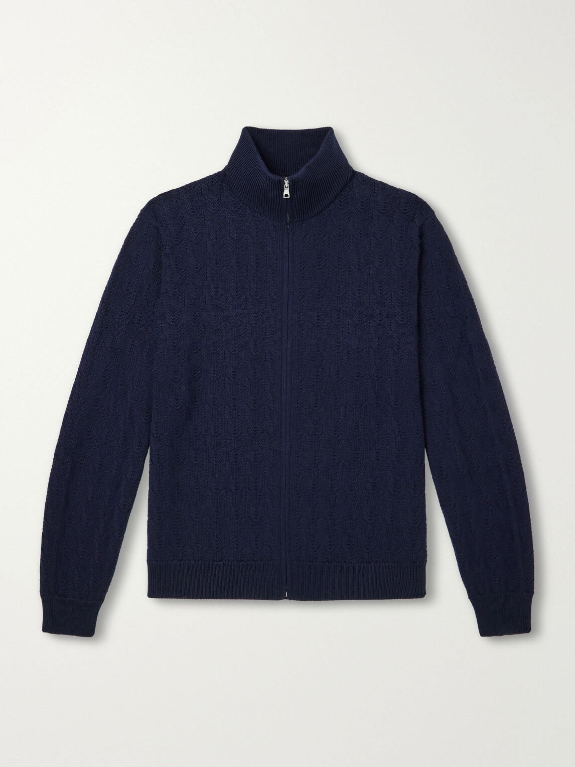 Mr P. - Pointelle-Knit Merino Wool Zip-Up Cardigan - Blue