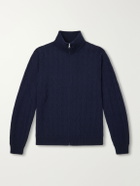 Mr P. - Pointelle-Knit Merino Wool Zip-Up Cardigan - Blue