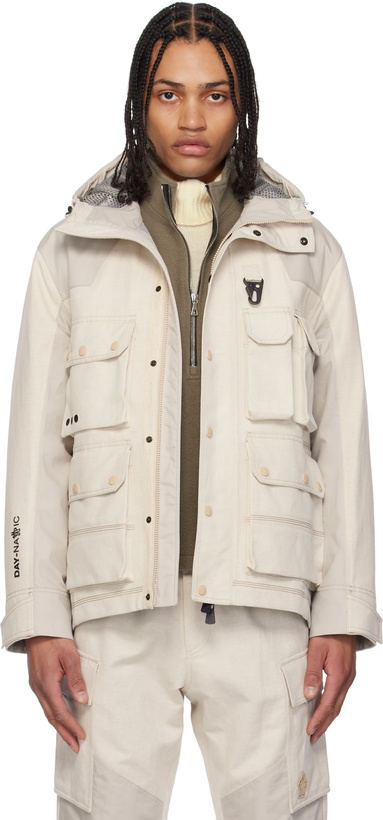 Photo: Moncler Grenoble Beige Spur Hooded Linen & Cotton Field Jacket