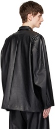 N.Hoolywood Black Padded Shoulder Faux-Leather Blazer