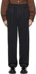 BED J.W. FORD Grey Striped Over-Waist Wide Trousers