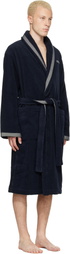 Versace Navy Cotton-Terry Jacquard Bathrobe