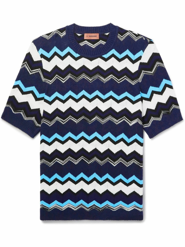Photo: Missoni - Striped Textured Cotton-Blend T-Shirt - Blue