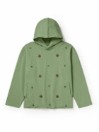 Kartik Research - Embroidered Distressed Cotton-Jersey Hoodie - Green
