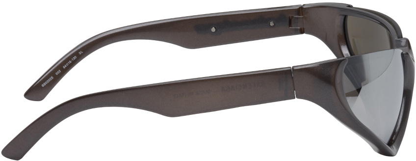 Balenciaga Silver Exaggerated Sport Goggle Sunglasses