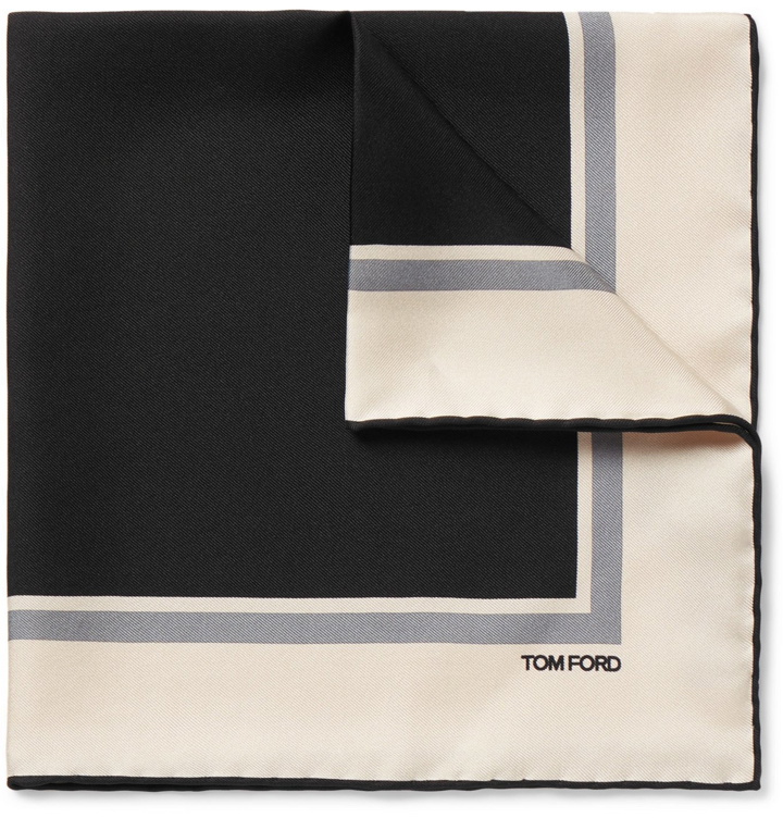 Photo: TOM FORD - Contrast-Tipped Silk-Twill Pocket Square - Black