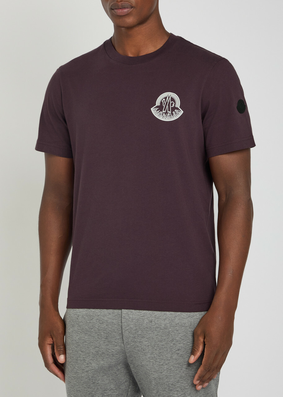 Moncler Badge Printed Cotton T-shirt Purple
