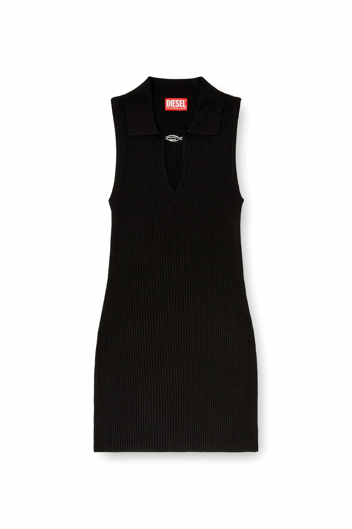 Diesel Short polo dress in silk-blend rib knit - Dresses Womens in Black