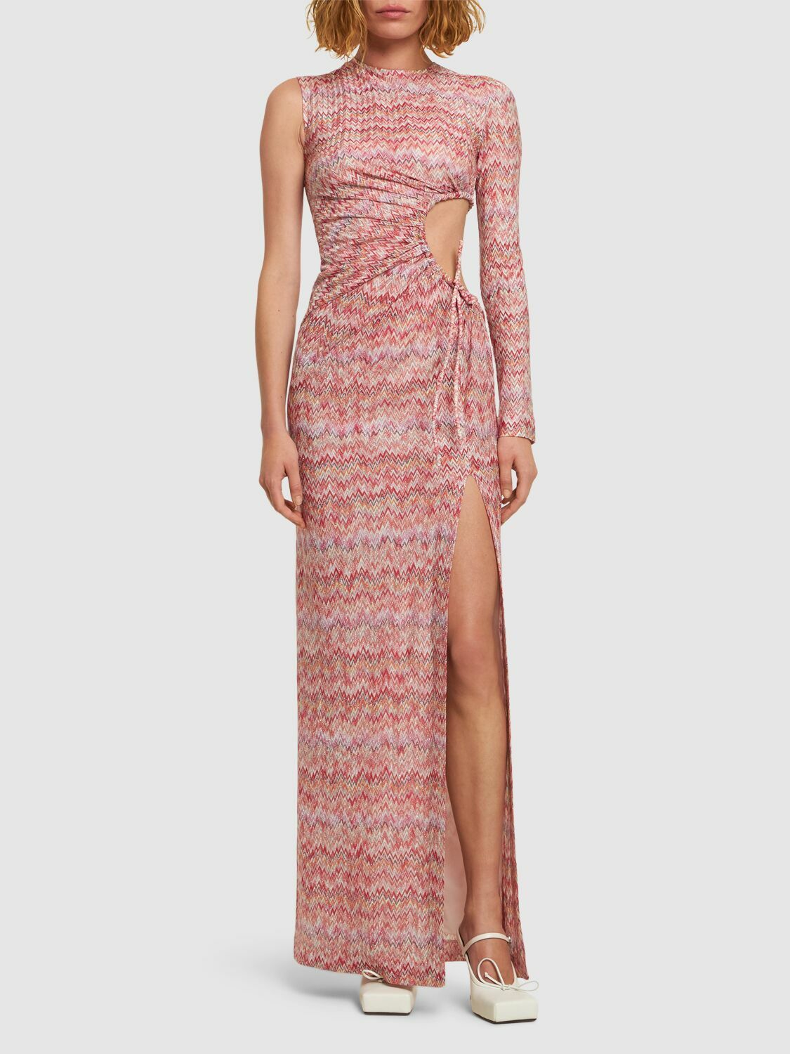 missoni asymmetric dress Missoni One Shoulder Cut Out Maxi Dress in Zig Zag Lurex Dark – Rumpus  Resort