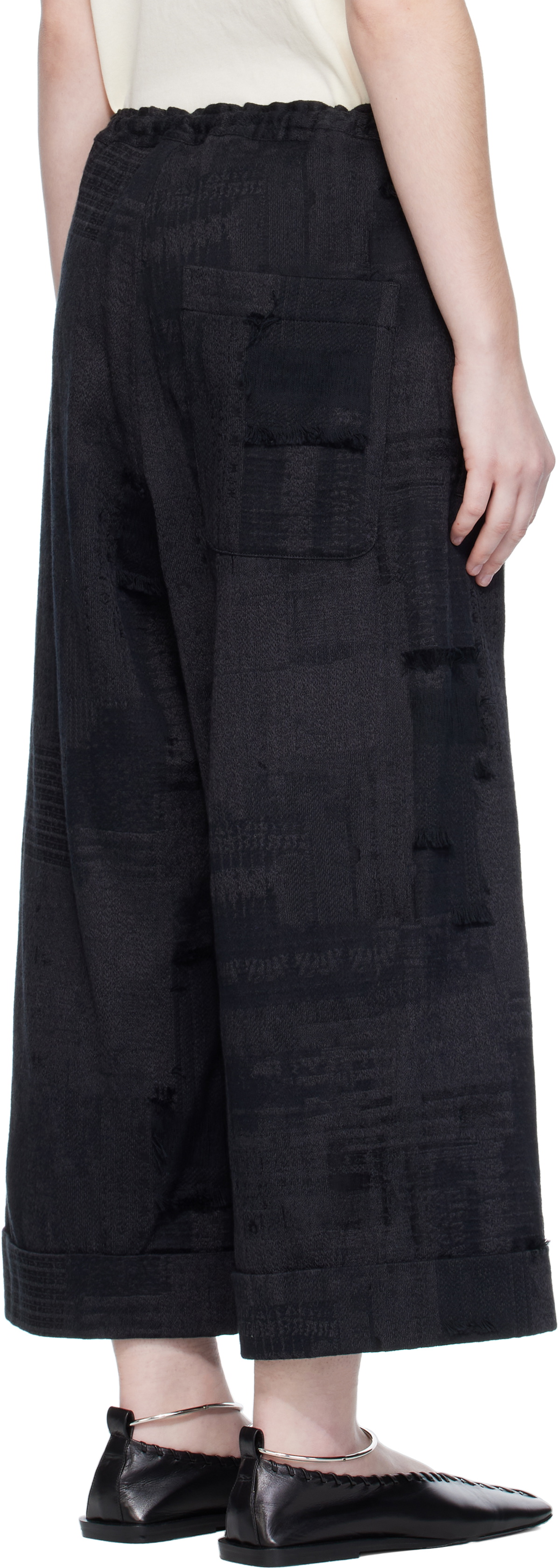 Y's Black Jacquard Trousers