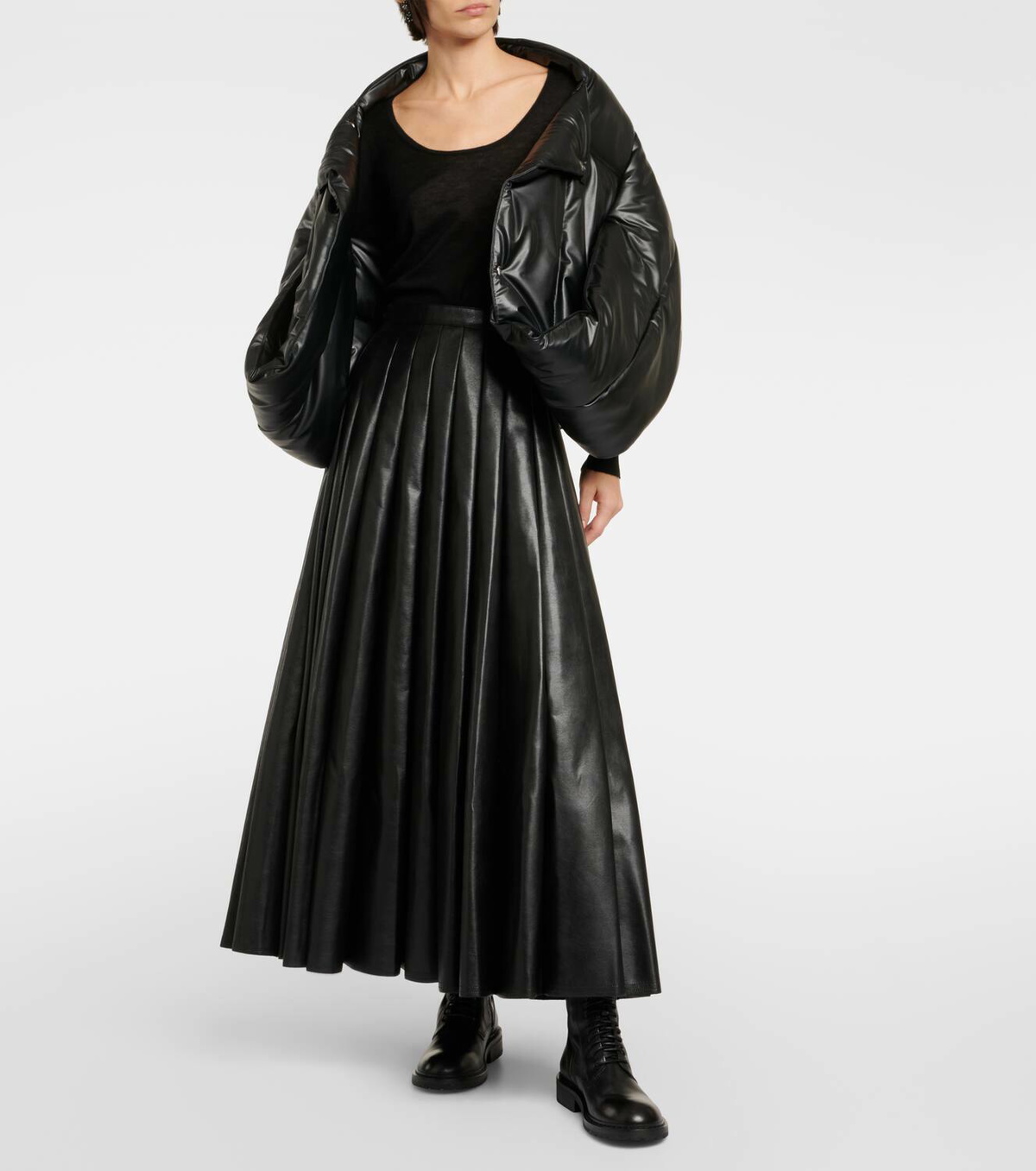 洋書 su Munari Junya Watanabe Pleated faux leather midi skirt Junya Watanabe