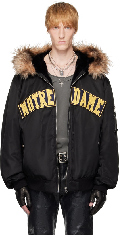 Photo: Marking Distance Black 'Notre Dame' Bomber Jacket