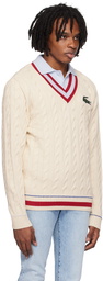 Lacoste Off-White V-Neck Sweater