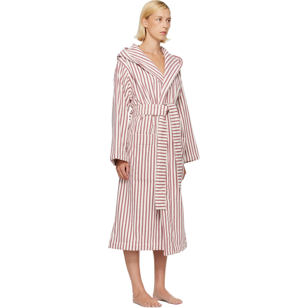 Tekla White & Pink Terry Hooded Bathrobe