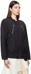 OPEN YY Black Pinstripe Bomber Jacket