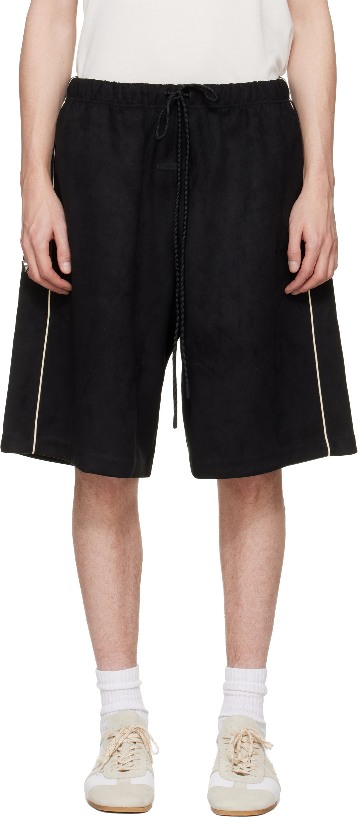 Fear of God ESSENTIALS Black Signature Relaxed Faux-Suede Shorts