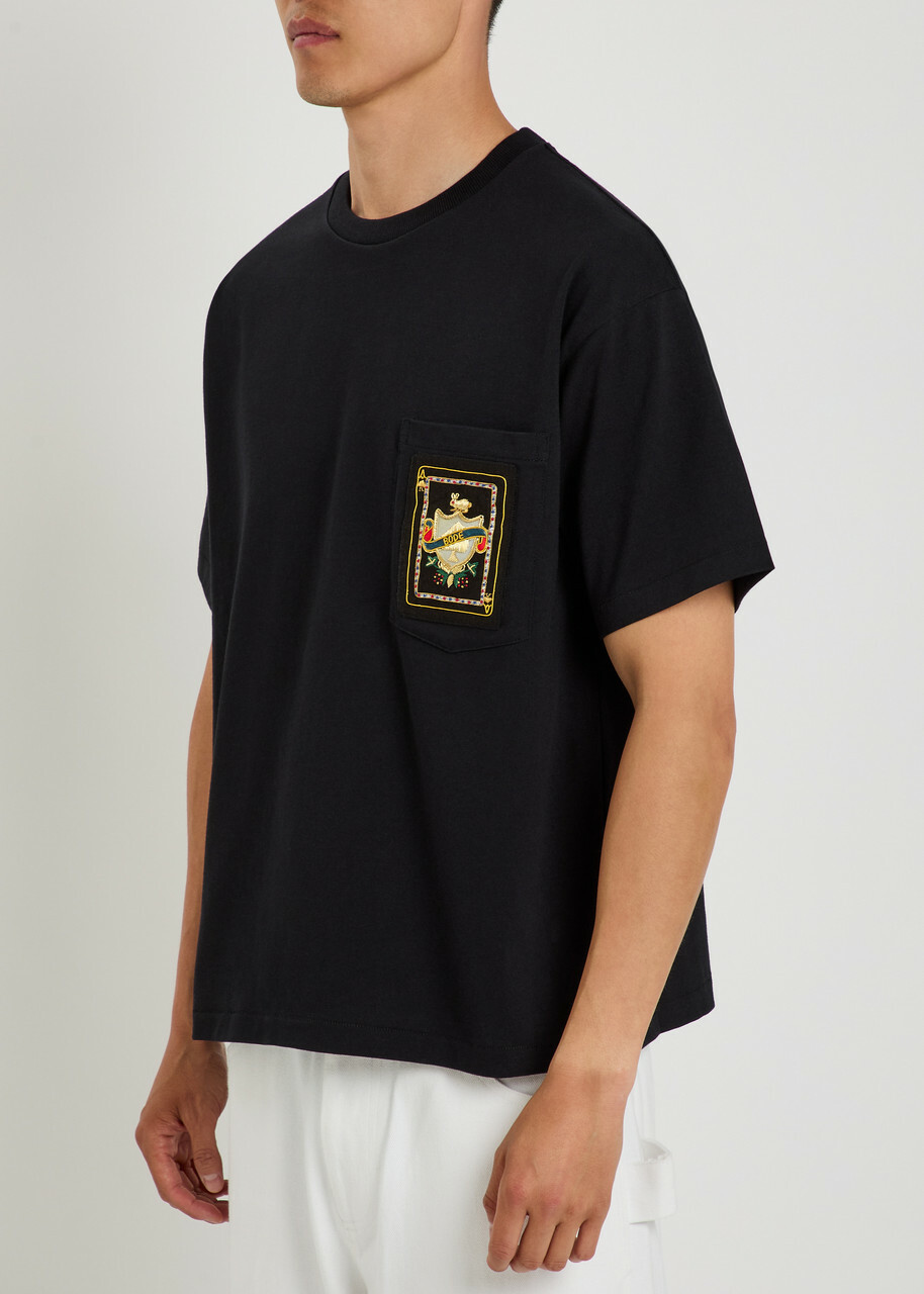Bode Bullion Card Appliquéd Cotton T-shirt Black