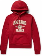 AMI PARIS - France Logo-Print Cotton-Jersey Hoodie - Red