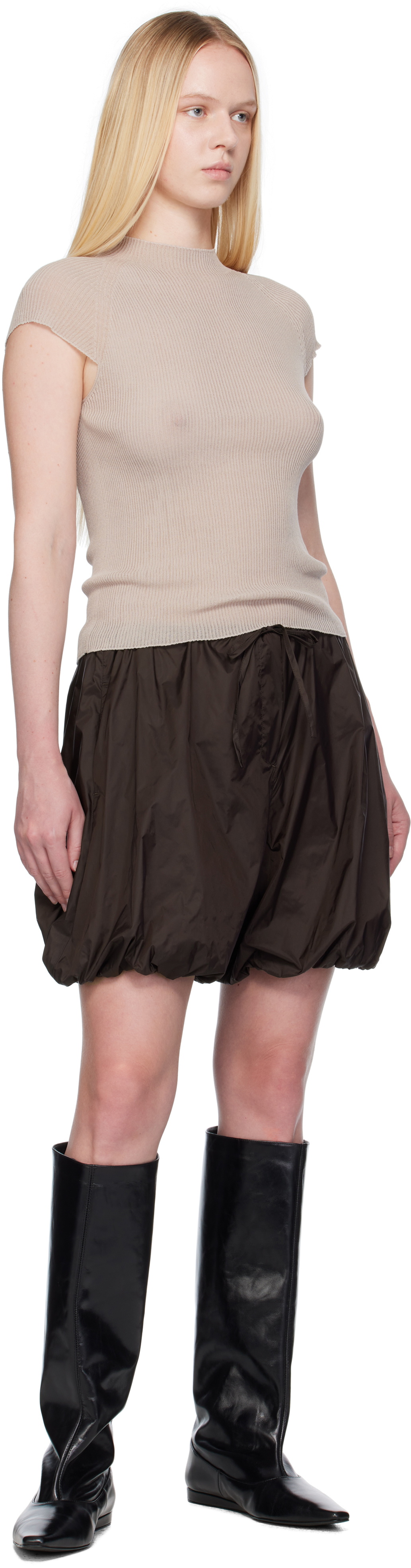 AMOMENTO Brown Nylon Volume Shorts