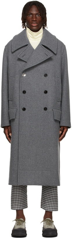 Photo: Jil Sander Grey Wool Military Coat