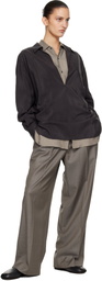 ssstein Brown Silk Nylon Skipper Shirt
