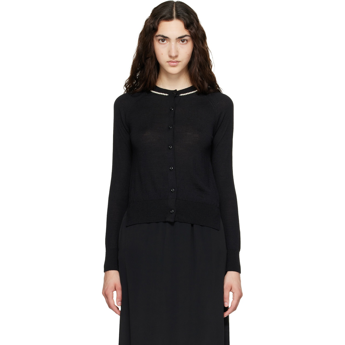 Simone Rocha Black Classic Merino Silk Cardigan