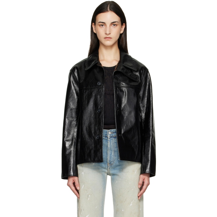 Photo: Commission Black Curve Flap Leather Jacket
